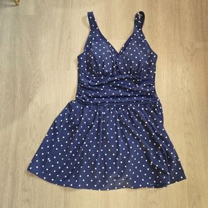 D&Co BEACH Navy White Polka Dot Vintage Retro Style Swimdress Swimsuit, SIZE  8